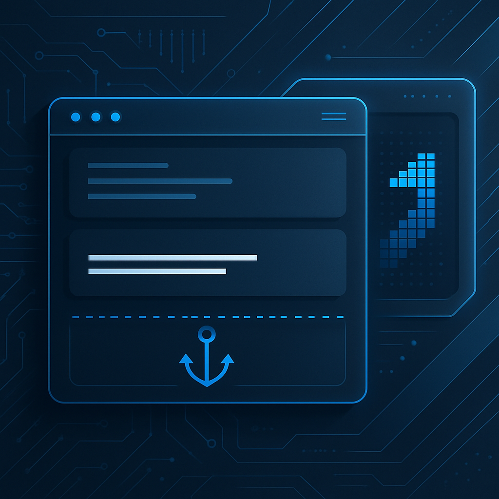 1er plan d'une interface de développement web avec positionnement d'ancre