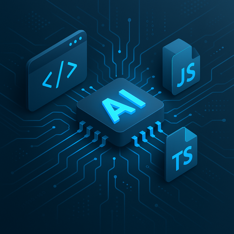 Illustration de l'intégration de l'IA générative dans le développement web avec JavaScript et TypeScript